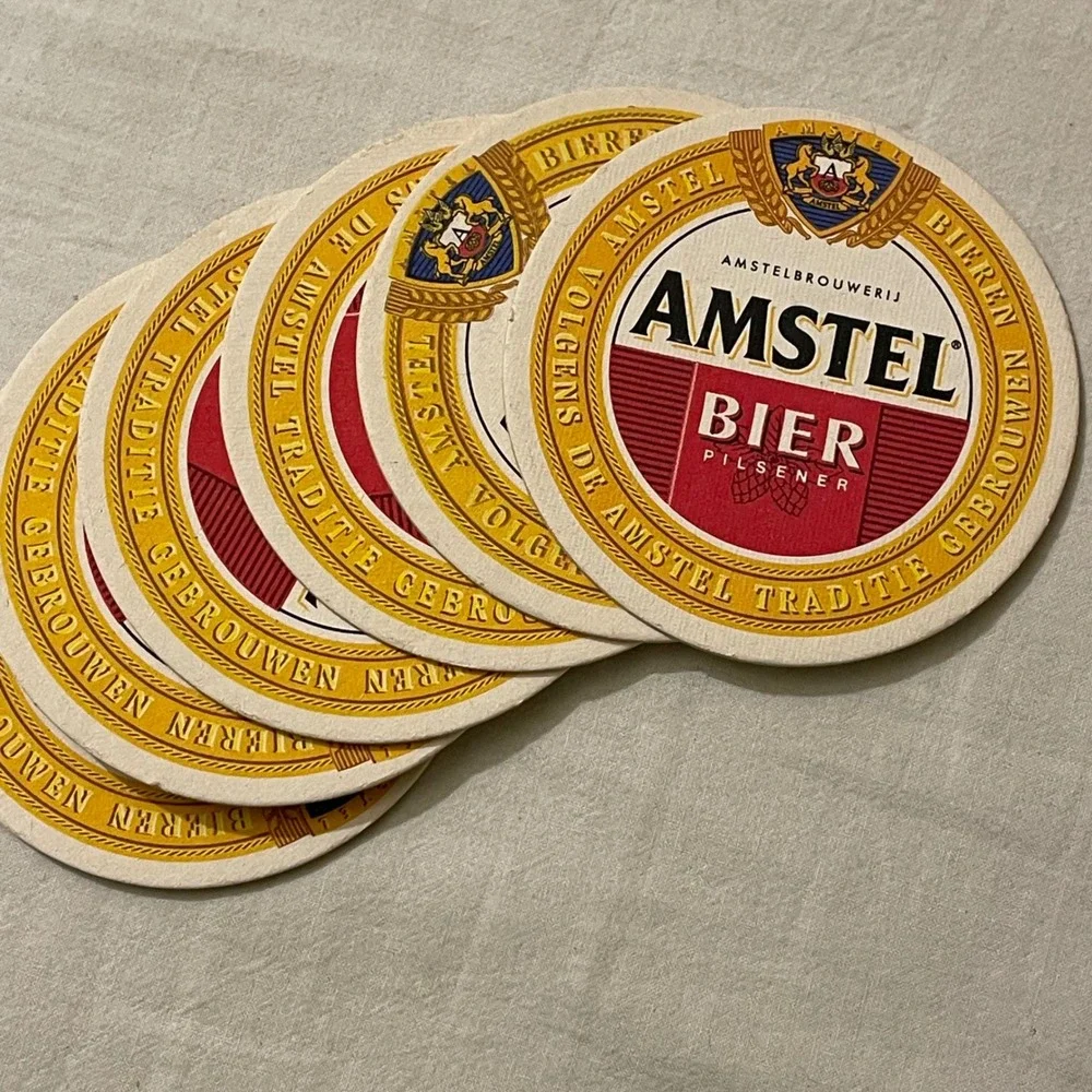 Amstel Bier Pilsener Round Cardboard Beer Coasters Set of 6 Dutch Barware